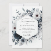 Slate Blue Ethereal Bloom Wedding 招待状 (正面)