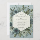 Slate Blue Ethereal Bloom Wedding 招待状 (正面)