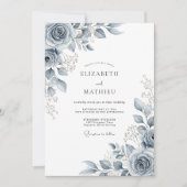 Slate Blue Ethereal Botanical Wedding 招待状 (正面)