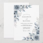 Slate Blue Ethereal Botanical Wedding 招待状 (正面/裏面)