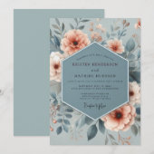 Slate Blue Ethereal Floral Wedding 招待状 (正面/裏面)