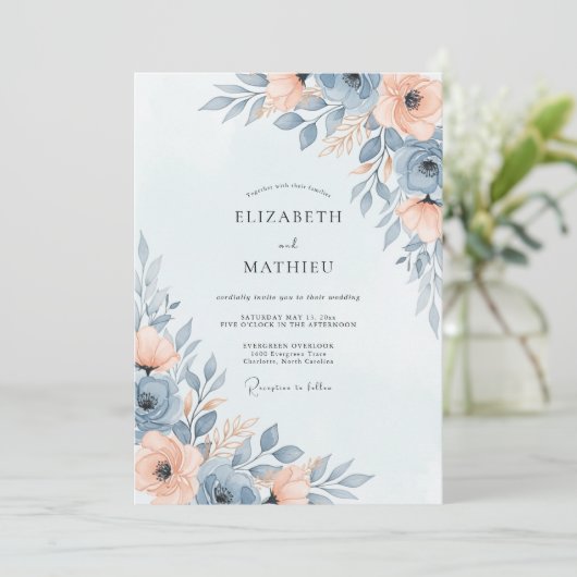 Slate Blue Ethereal Spring Wedding 招待状 (スタンド正面)