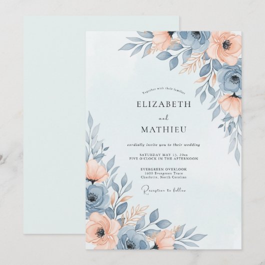 Slate Blue Ethereal Spring Wedding 招待状 (正面/裏面)