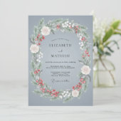 Slate Blue Festive Winter Wedding 招待状 (スタンド正面)