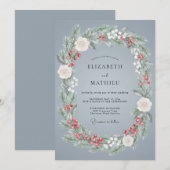 Slate Blue Festive Winter Wedding 招待状 (正面/裏面)