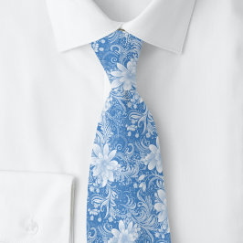 Slate Blue Floral Batik ネクタイ