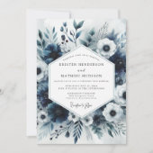 Slate Blue Floral Bloom Wedding 招待状 (正面)