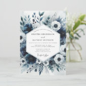 Slate Blue Floral Bloom Wedding 招待状 (スタンド正面)