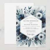 Slate Blue Floral Bloom Wedding 招待状 (正面/裏面)