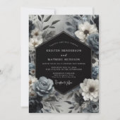 Slate Blue Floral Bloom Wedding 招待状 (正面)
