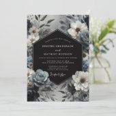 Slate Blue Floral Bloom Wedding 招待状 (スタンド正面)