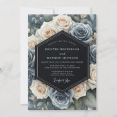Slate Blue Floral Elegance Wedding 招待状 (正面)