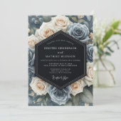 Slate Blue Floral Elegance Wedding 招待状 (スタンド正面)