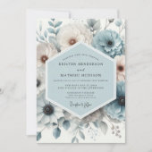 Slate Blue Floral Elegance Wedding 招待状 (正面)