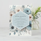 Slate Blue Floral Elegance Wedding 招待状 (スタンド正面)