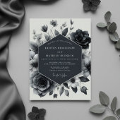 Slate Blue Floral Enchantment Wedding 招待状