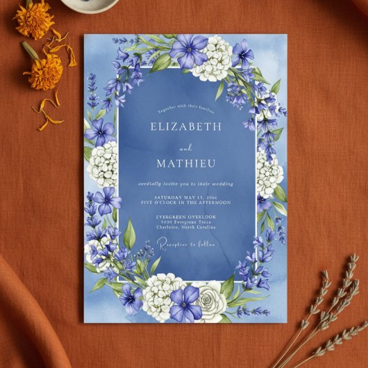 Slate Blue Floral Enchantment Wedding 招待状