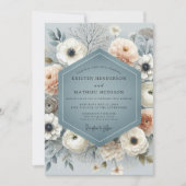 Slate Blue Floral Flourish Wedding 招待状 (正面)
