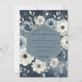 Slate Blue Floral Moody Wedding 招待状 (正面)
