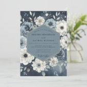 Slate Blue Floral Moody Wedding 招待状 (スタンド正面)