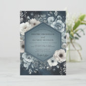 Slate Blue Floral Nightfall Wedding 招待状 (スタンド正面)