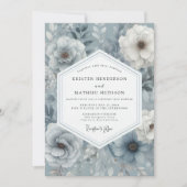 Slate Blue Floral Opulent Wedding 招待状 (正面)