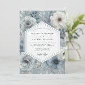 Slate Blue Floral Opulent Wedding 招待状 (スタンド正面)