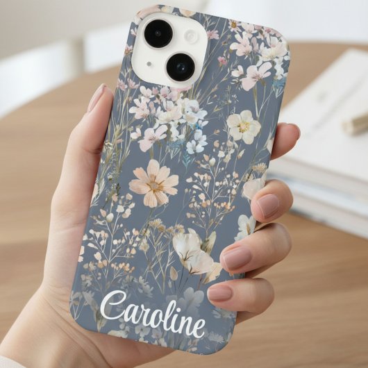 Slate Blue Floral Personalized  iPhoneケース