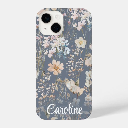 Slate Blue Floral Personalized  iPhoneケース (裏面)