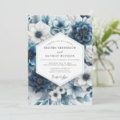 Slate Blue Floral Radiance Wedding 招待状 (スタンド正面)