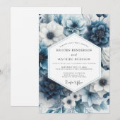 Slate Blue Floral Radiance Wedding 招待状 (正面/裏面)