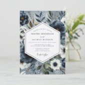 Slate Blue Floral Romance Wedding 招待状 (スタンド正面)