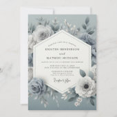 Slate Blue Floral Romantic Wedding 招待状 (正面)
