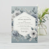 Slate Blue Floral Romantic Wedding 招待状 (スタンド正面)