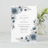 Slate Blue Floral Romantic Wedding 招待状 (スタンド正面)