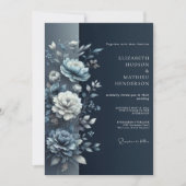 Slate Blue Floral Whimsy Wedding 招待状 (正面)