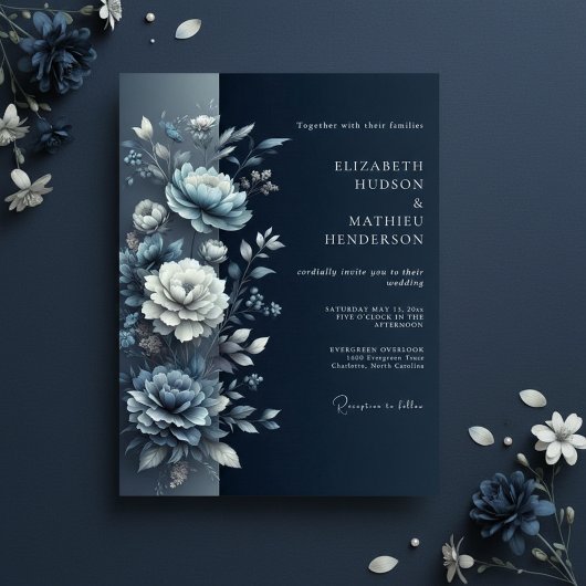Slate Blue Floral Whimsy Wedding 招待状
