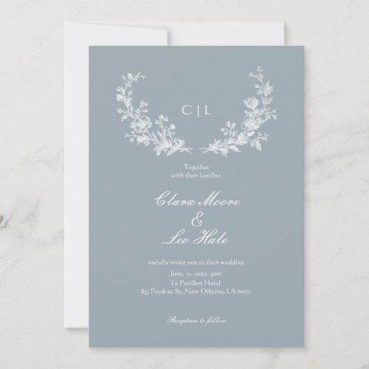 Slate Blue French Country Wedding 招待状 (正面)