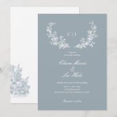 Slate Blue French Country Wedding 招待状 (正面/裏面)