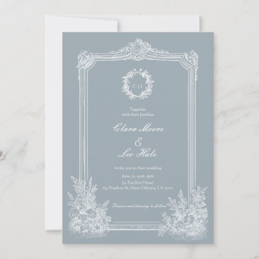 Slate Blue French Country Wedding 招待状 (正面)