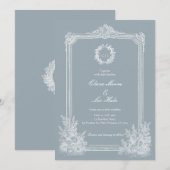 Slate Blue French Country Wedding 招待状 (正面/裏面)