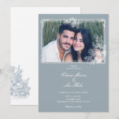 Slate Blue French Country Wedding Photo Invitation 招待状 (正面/裏面)
