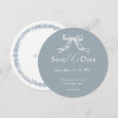 Slate Blue French Country Wedding Round セーブザデート (正面/裏面)
