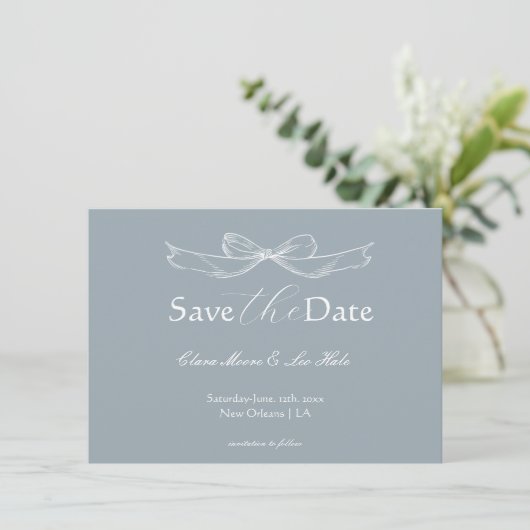 Slate Blue French Country Wedding Save The Date (スタンド正面)
