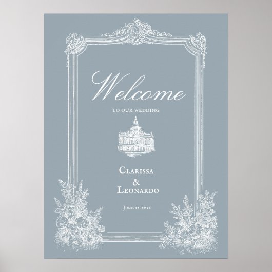 Slate Blue French Country Wedding Welcome Poster ポスター (正面)