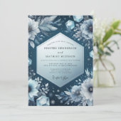 Slate Blue Frost Bloom Wedding 招待状 (スタンド正面)