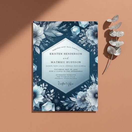 Slate Blue Frost Bloom Wedding 招待状