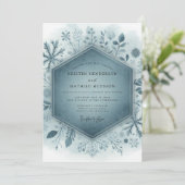 Slate Blue Frosty Floral Wedding 招待状 (スタンド正面)