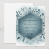 Slate Blue Frosty Floral Wedding 招待状 (正面/裏面)