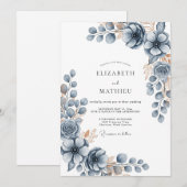 Slate Blue Frosty Winter Wedding 招待状 (正面/裏面)